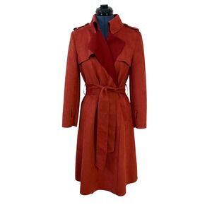 Few Moda New York Rust Orange Faux Suede Trench Coat Belted Fall Retro Career S
